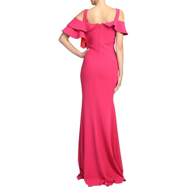 badgley mischka red cold shoulder gown