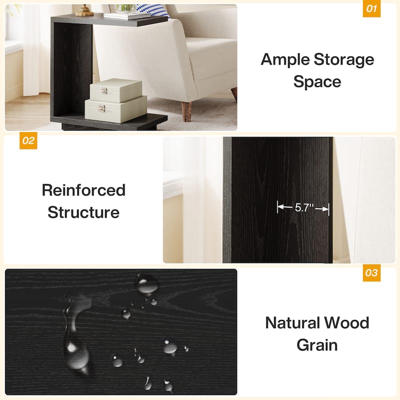 C-Shaped Side Table, 2-Tier Narrow End Table for Living Room, Bedroom