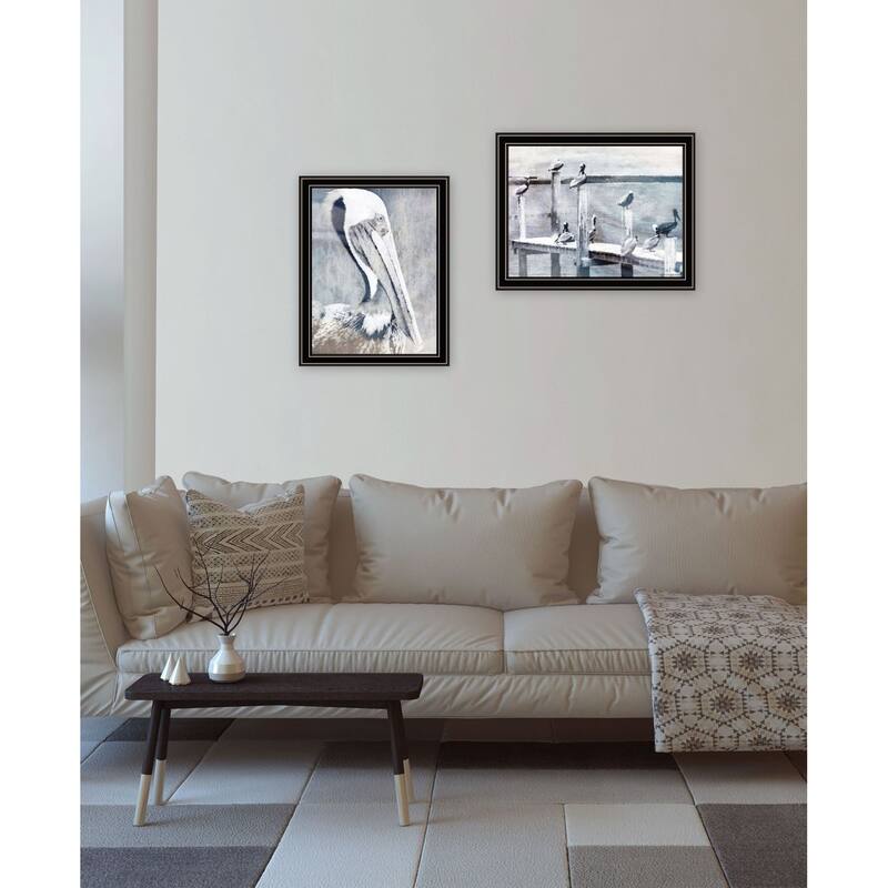 Trendy Decor 4U "Pelican's on Pier" Printed Framed Wall Art by Bluebird Barn