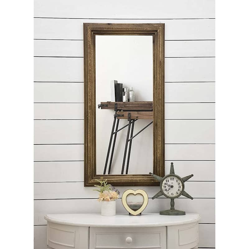 Rectangular Wood Framed Farmhouse Wall Mirror,Hangs Vertically,Brown
