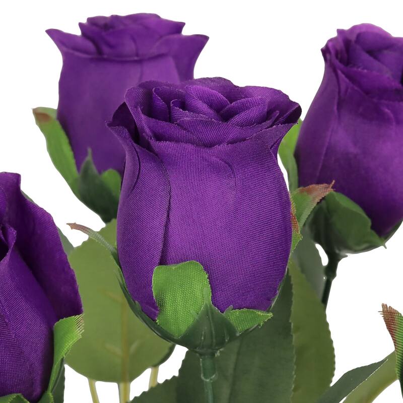 Set of 2 Royal Purple Artificial Rose Bud Flower Stem Bush Bouquet 19.5in - 19.5" L x 12" W x 12" DP