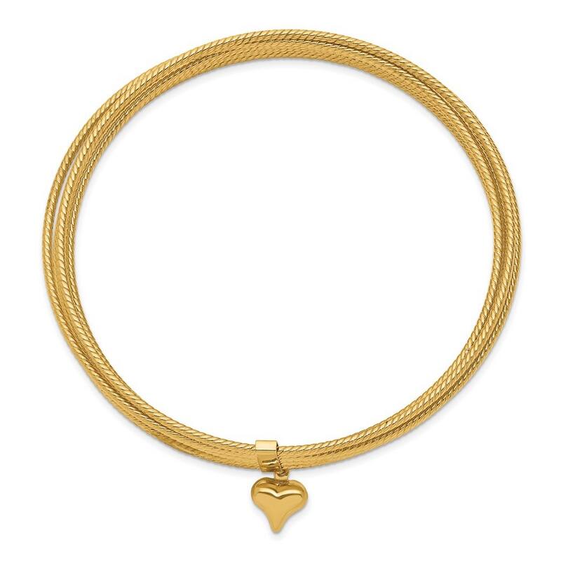 Curata 14k Yellow Gold Hollow Textured Polished Slip 7 Cuff Stackable Bangle Bracelets