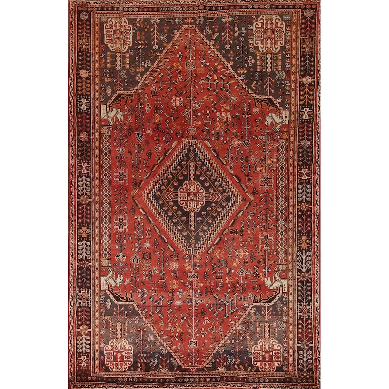 Shiraz Persian Vintage Area Rug Handmade Wool Carpet - 5'2"x 8'2"