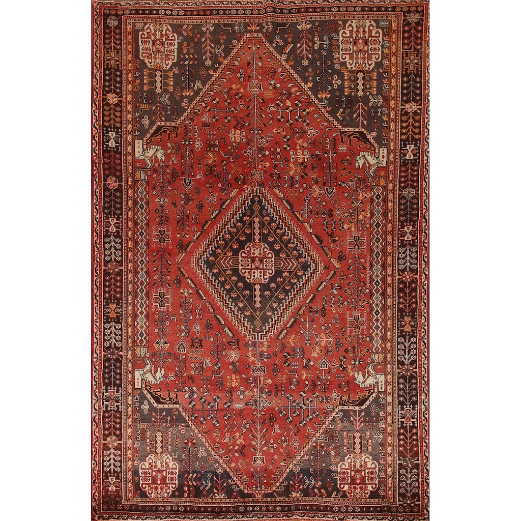 Shiraz Persian Vintage Area Rug Handmade Wool Carpet - 5'2"x 8'2"