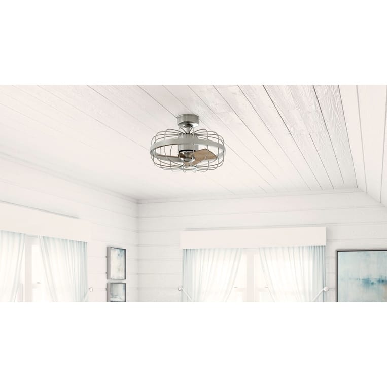 Hunter Roswell Ceiling Fan with Wall Control - Caged, 6-Speed - Farmhouse, Industrial, Transitional - Brushed Nickel