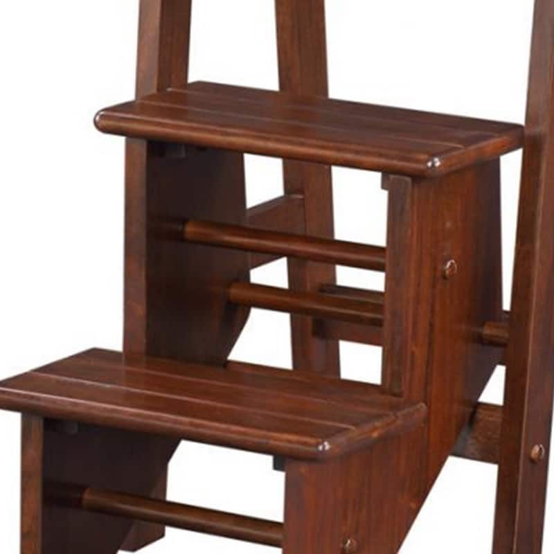 3 Step Wooden Frame Stool with Safety Latch, Brown