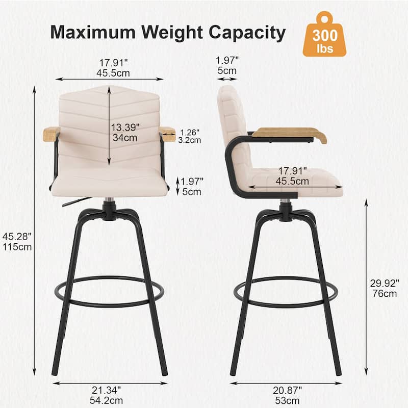 Javlergo Bar Height Bar Chairs Upholstered Bar Stools with Back and Arms Tall Kitchen Island Seating for Home/Commercial Use