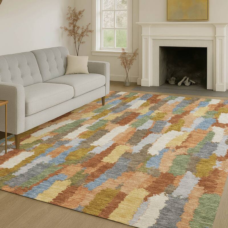 Machine Washable Indoor/ Outdoor Contemporary Stacks Chantille Rug