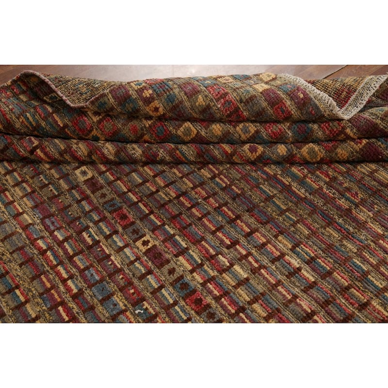 All-Over Checkered Moroccan Modern Area Rug Hand-Knotted Wool Carpet - 7'10"x 10'2"