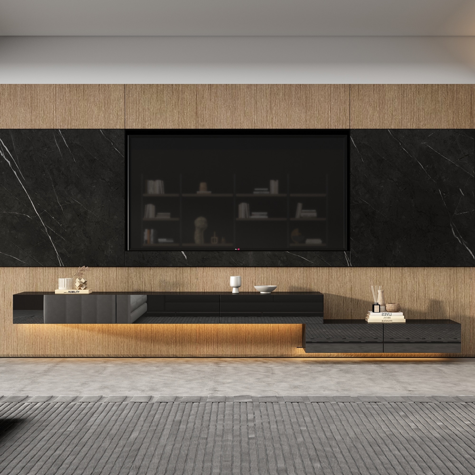 LED Light Wall Mounted Entertainment Center TV Media Console