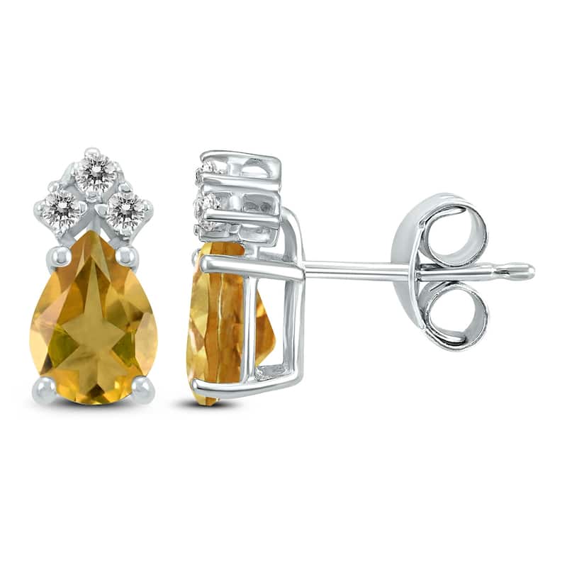 Marquee 14K White Gold 7x5MM Pear Citrine and Diamond Earrings