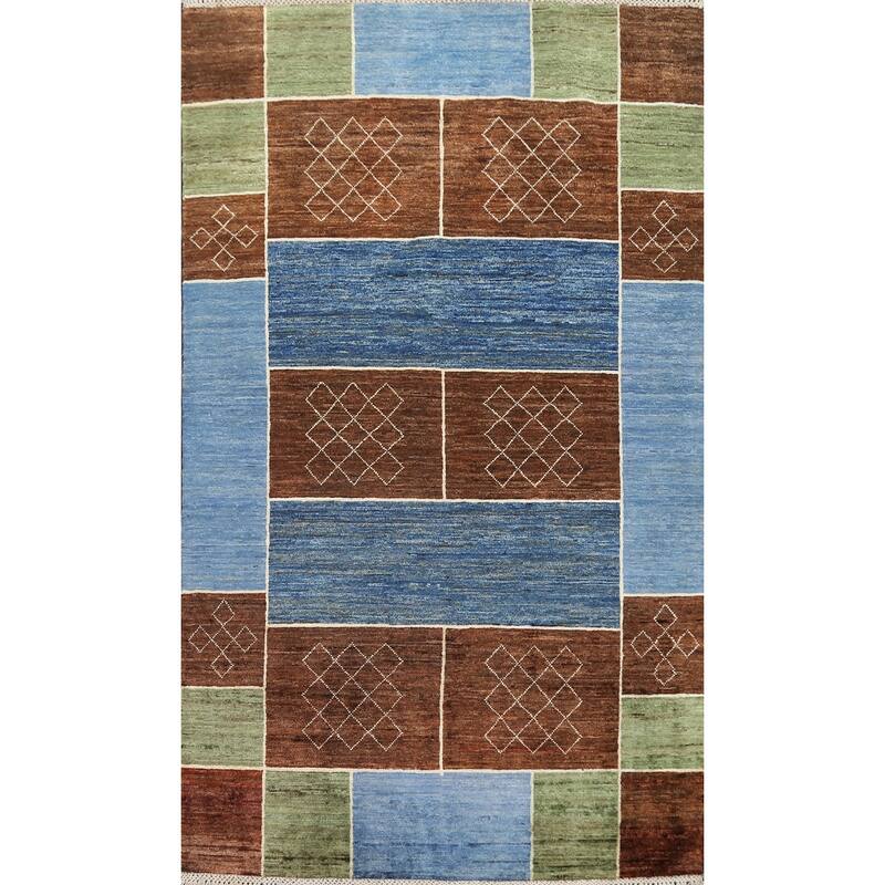 Geometric Gabbeh Kashkoli Oriental Area Rug Wool Hand-knotted Carpet - 3'10" x 6'5"