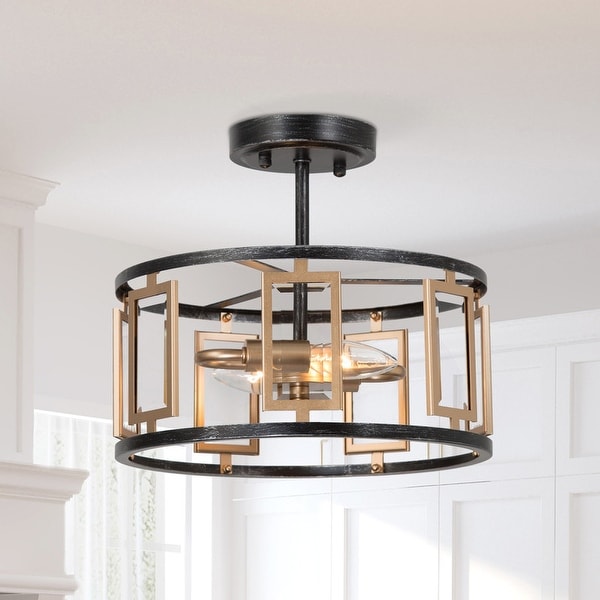 Modern Gold Brushed 2-light Drum Semi Flush Mount Light Glass Shade for Dining Room. Opens flyout.