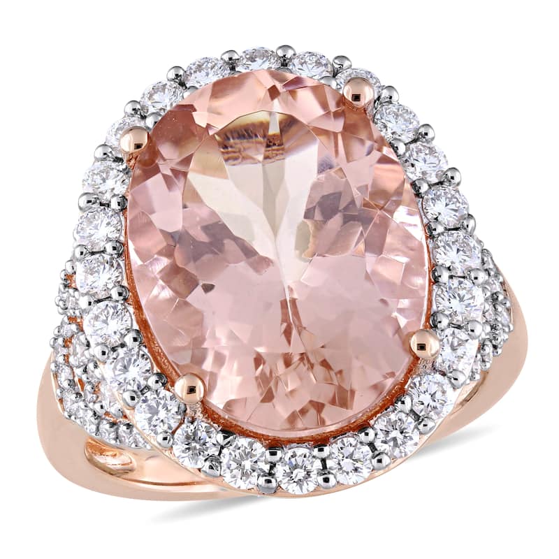 Miadora Signature Collection 14k Rose Gold Oval-Cut Morganite and 1 2/5ct TDW Diamond Halo Cocktail Ring (G-H, SI1-SI2)