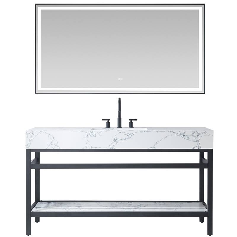 Ecija Bath Vanity, Metal Support with Composite Stone Top and Mirror
