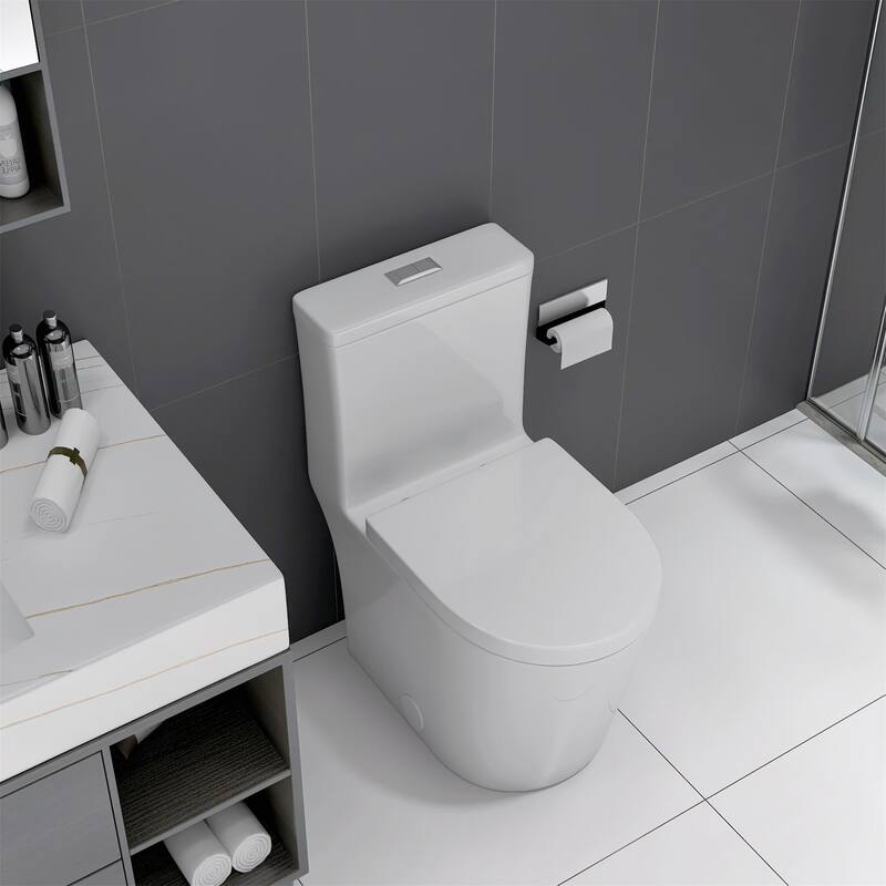 Small Compact One Piece Toilet Dual Flush - White