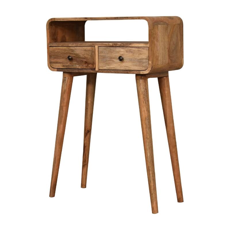 Artisan Furniture solid wood Mini Curved Oak-ish Console Table ,Beige,2 Drawers,1Shelf - N/A