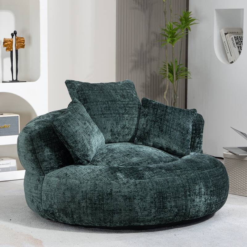 Chenille Upholstered Durable Comfort Lounger High Back Bean Bag Lazy Sofa With Three Pillows - Emerald