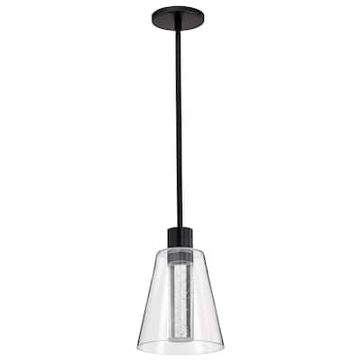 Aura 7 Inch LED Pendant Matte Black K9 Bubble Crystal 3000K CCT - Matte Black