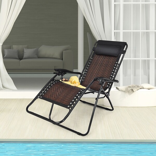 Costway Patio Rattan Zero Gravity Lounge Chair Chaise Folding