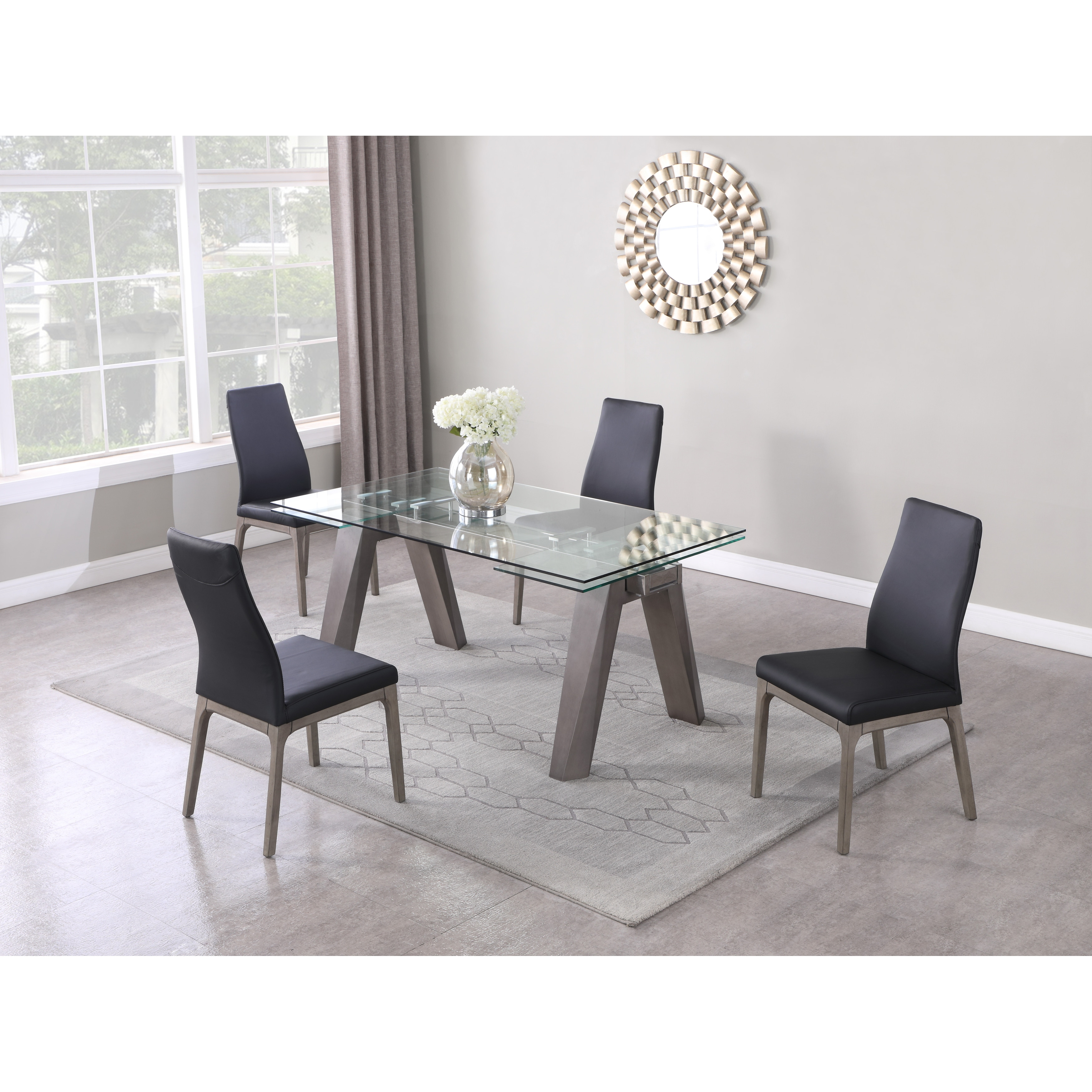 Extendable glass dining sales table and chairs