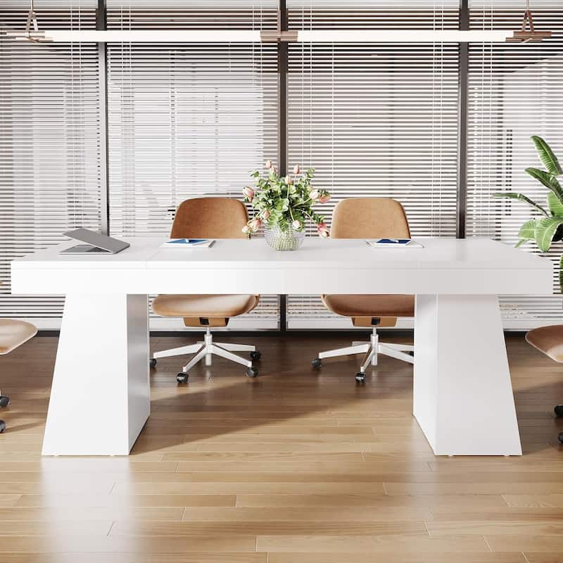 55.1" W Conference Table, Modern Meeting Table with Trapezoidal Legs