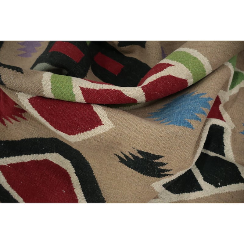Hand Woven Oriental 100% Wool Carpet Southwestern Modern Brown Kilim Area Rug - 10' 6'' X 8' 6''