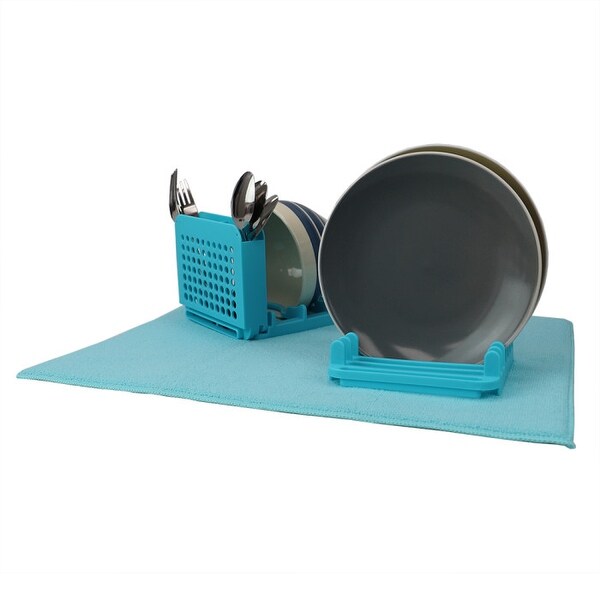 3 Section Dish Drying Rack with Mat, Turquoise. Opens flyout.