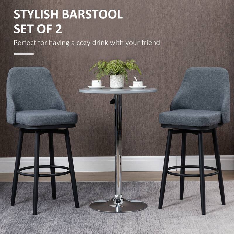 HOMCOM Extra Tall Bar Stools Set of 2, Modern 360° Swivel Barstools, Dining Room Chairs with Steel Legs and Footrest