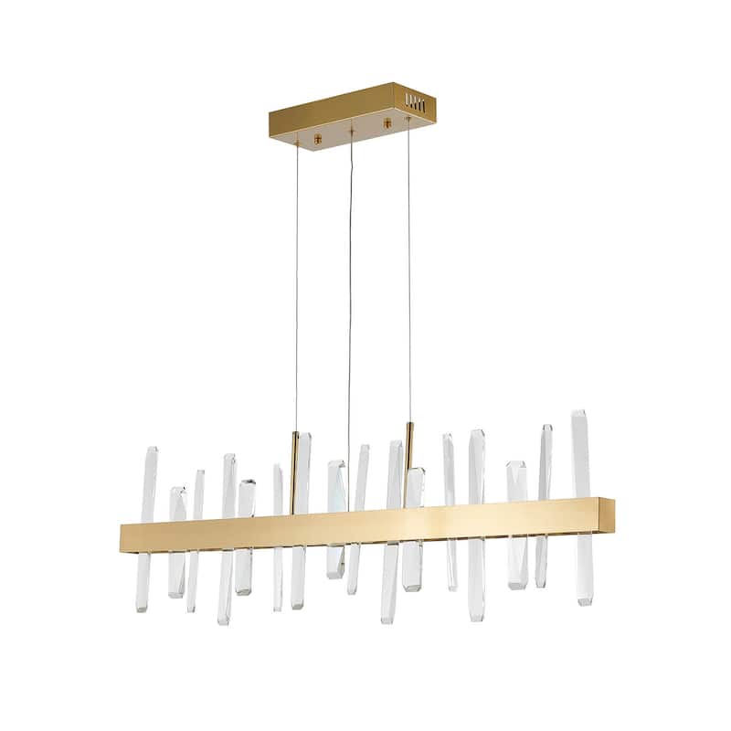 1-Light Gold Stainless Steel LED Chandelier With Clear Crystals