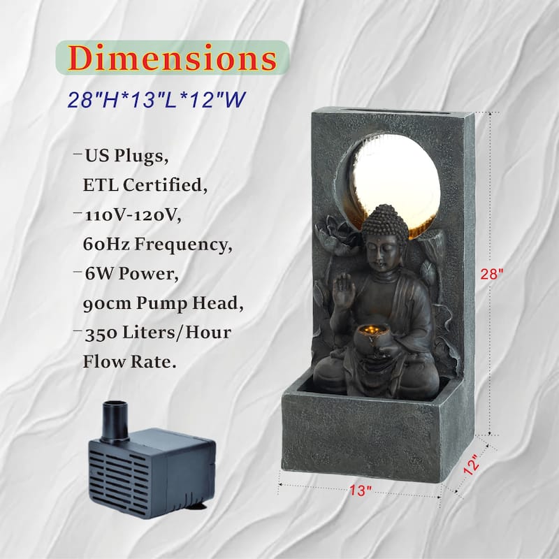 GDFStudio - Zen Fengshui 28" H Outdoor Freestanding Buddha Water Fountain with Calm Cascading Waterfall & LED Lights