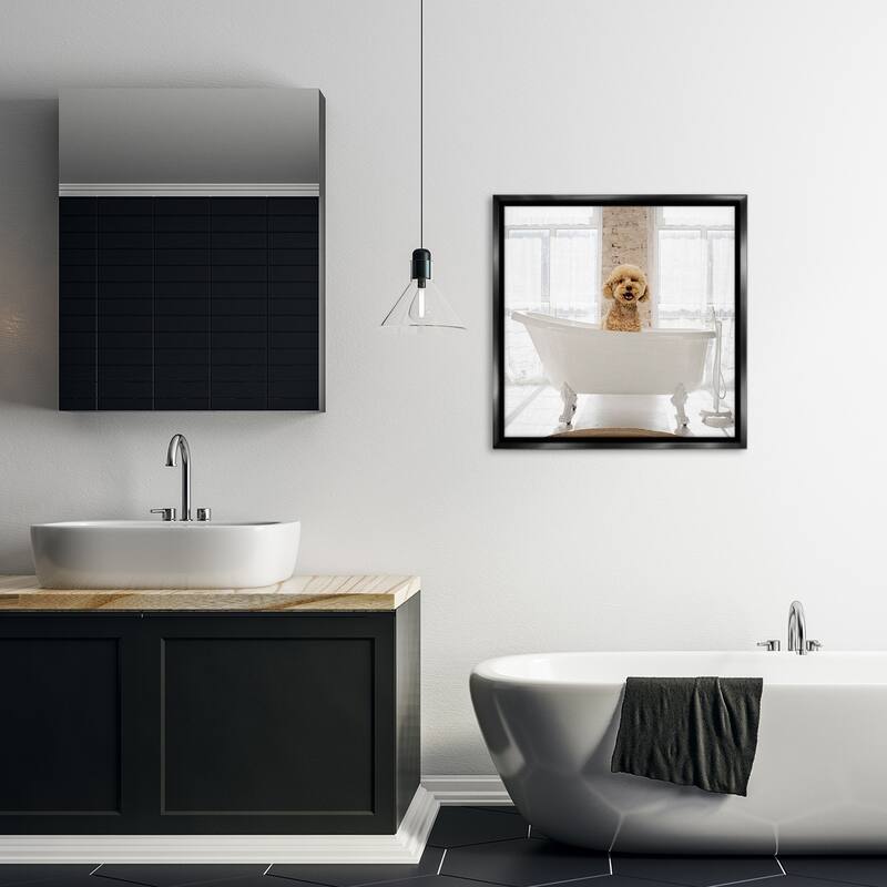 Stupell Happy Puppy in Bathtub Framed Floater Canvas Wall Art Design By CAD Designs