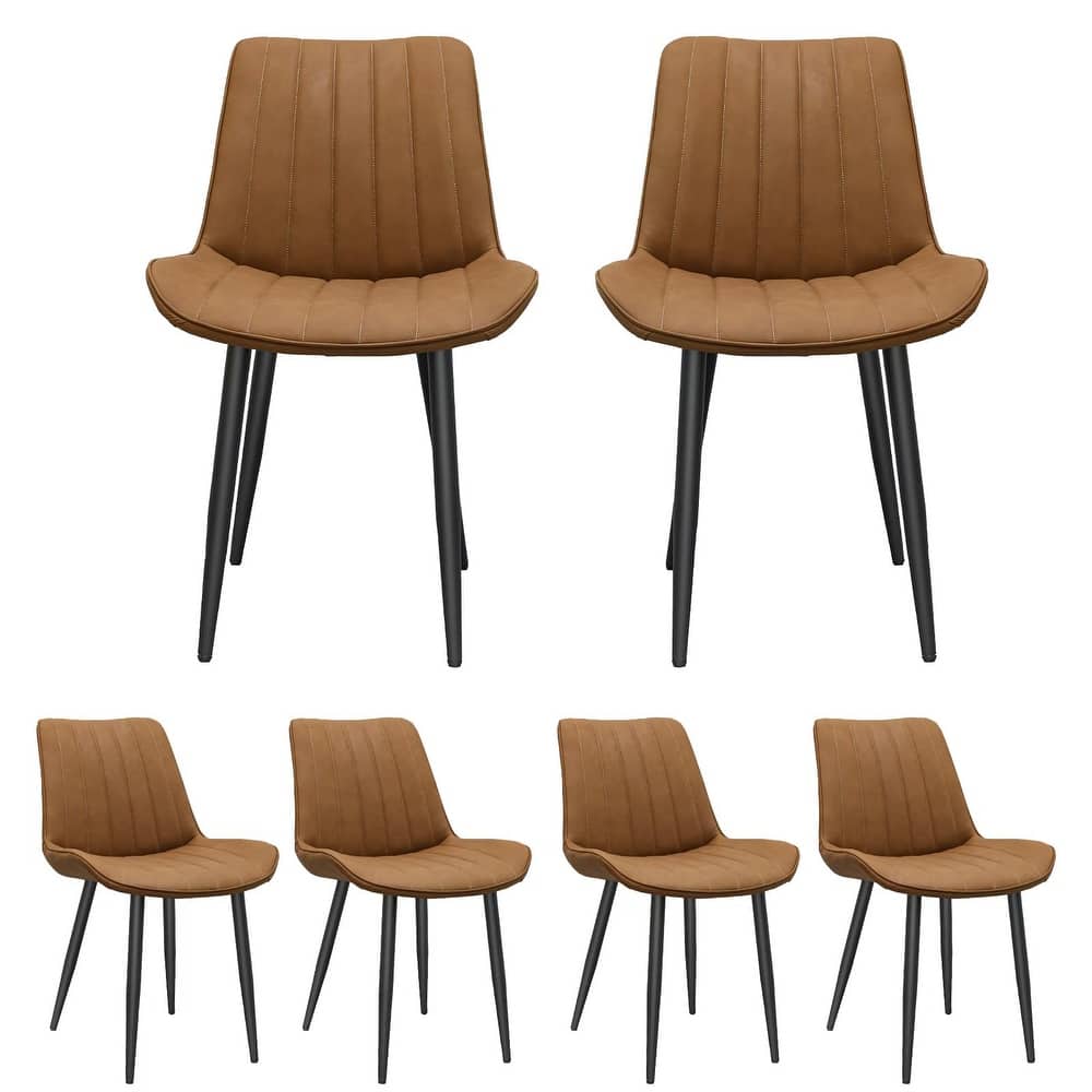 PU Leather Dining Chair with Metal Legs, Wave Pattern Upholstered Armless Chair Set of 6 for Kitchen, Living