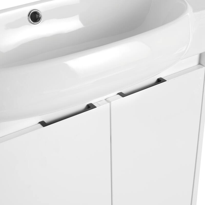 23" Bathroom Vanity with Round Ceramic Sink, Soft-Close Hinges, and Spacious Storage - Black Chestnut Finish