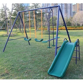 Roomfitters A-Frame Metal Swing Set with Slide for Backyard Play, Durable Outdoor Fun for Kids, Blue