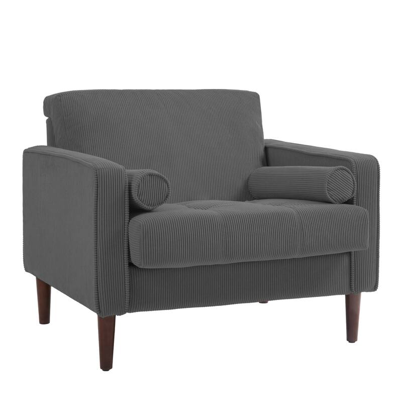 Corduroy Upholstered Armchair with Bolster Pillows Set of 2