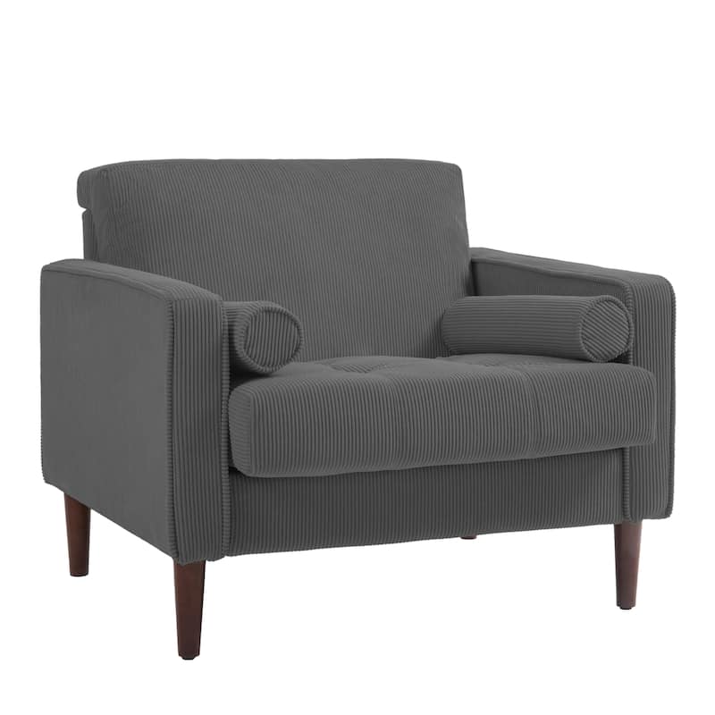 Modern Upholstered Corduroy Accent Chair With Arms Pillows