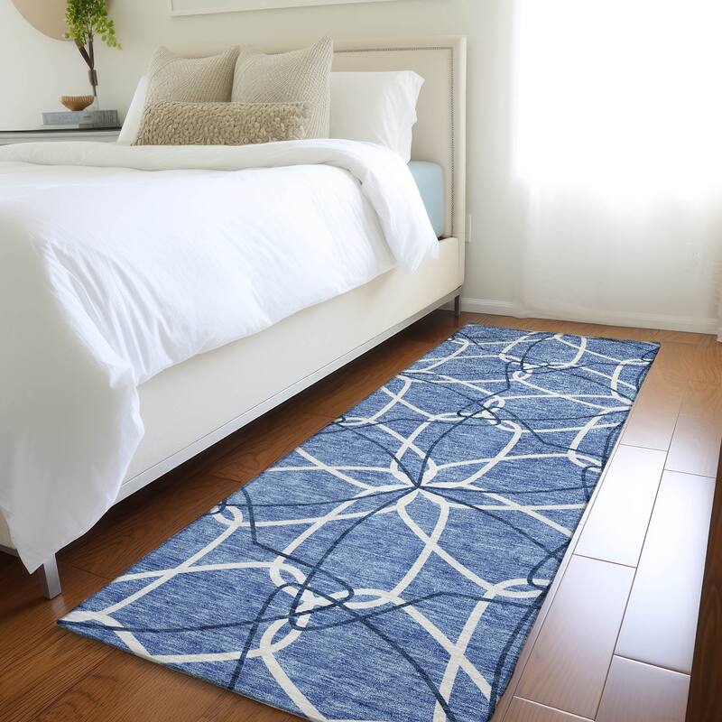 Premium Washable Super Soft Modern Floral Mayfield Rug - Denim - 2'3" x 7'6"