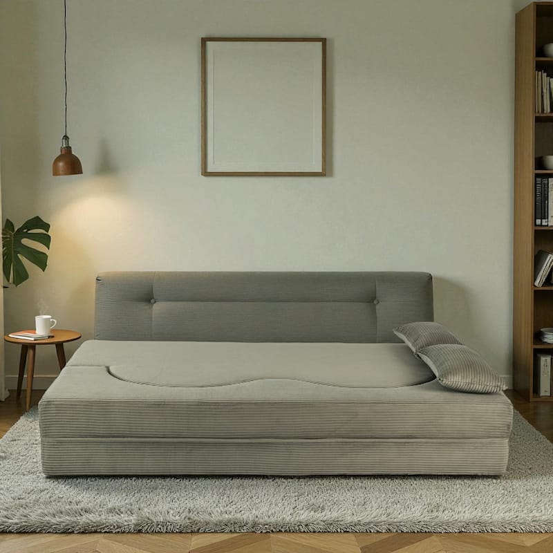 75" Convertible Foldable Sofa Bed, Memory Foam Upholstered 3-Seat Cloud Couch Mattress with 2 Pillows