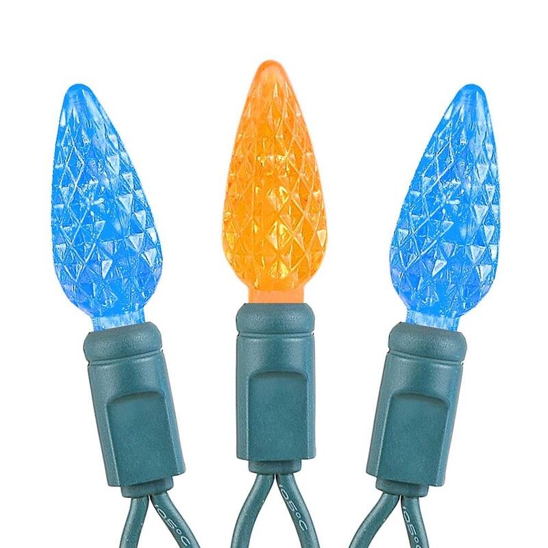 70 Light C6 LED Christmas Mini Light Set, Blue/Orange, Green Wire, 24 Feet - Large