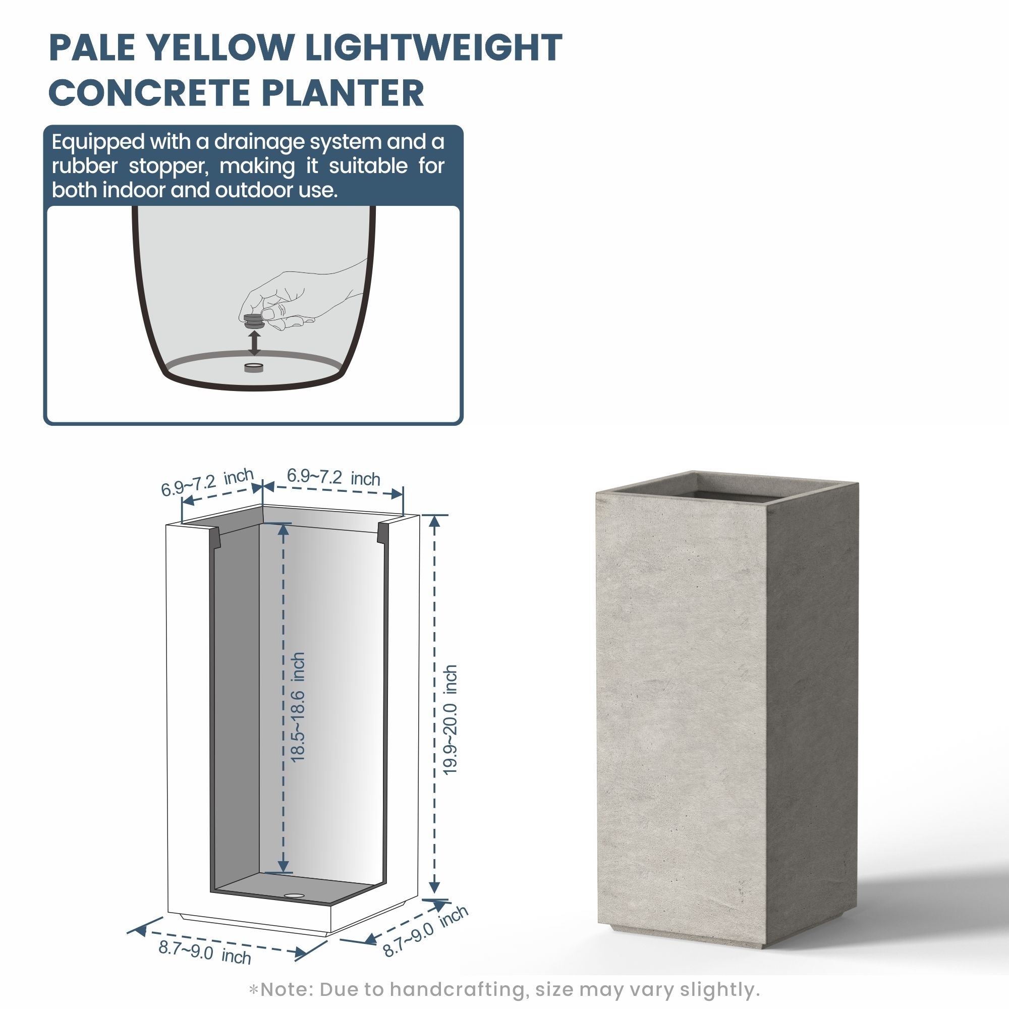 Tall Concrete Rectangle Plant Boxes for Indoors & Outdoors