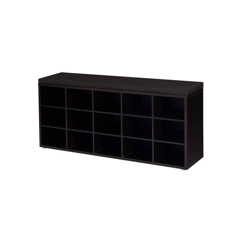 15-Cube Shoe Storage Bench with Cushion Seat and Adjustable Shelves Perfect for Entryway or Living Room