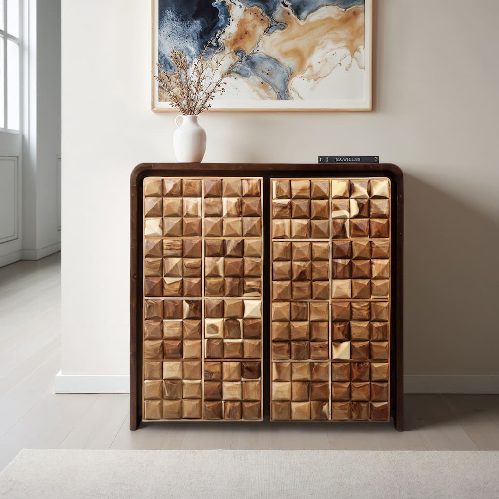 Wood Cabinet Textured Geometric Door Decorative Accent - 32" Brown - 33.0"