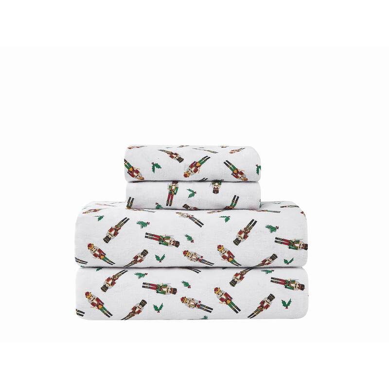 Truly Soft Printed and Solid Cotton Flannel 4 Piece Sheet Set - Nutcrackers - Twin