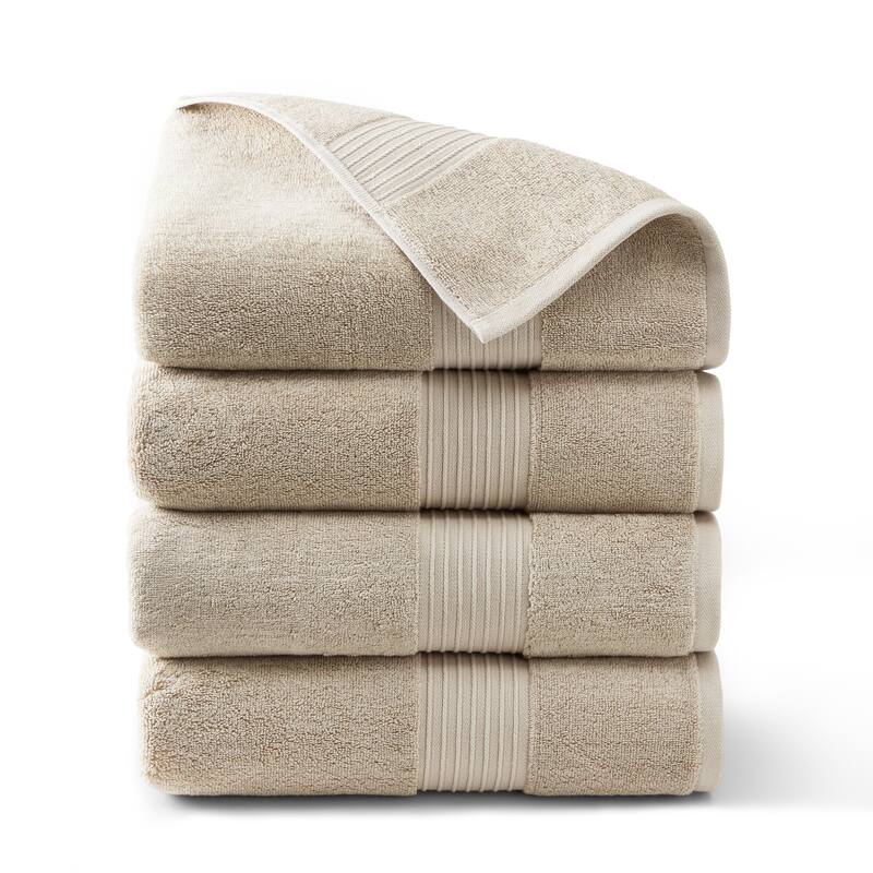 TOWN & COUNTRY EVERYDAY 4-Piece Solid Dobby Border Bath Towel Set - 30"x58" - Beige
