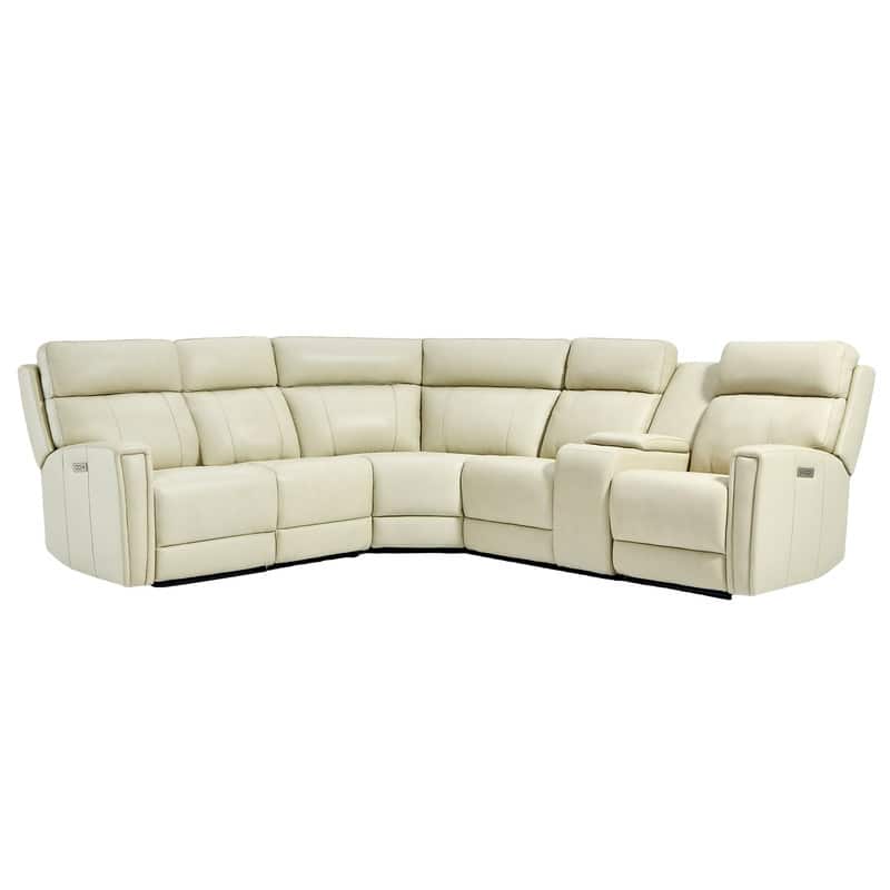 116" W L-Shaped Genuine Leather Power Reclining Sectional Sofa with Console, Ajustable Headrest, USB PortS, 1 Power Armlesschair