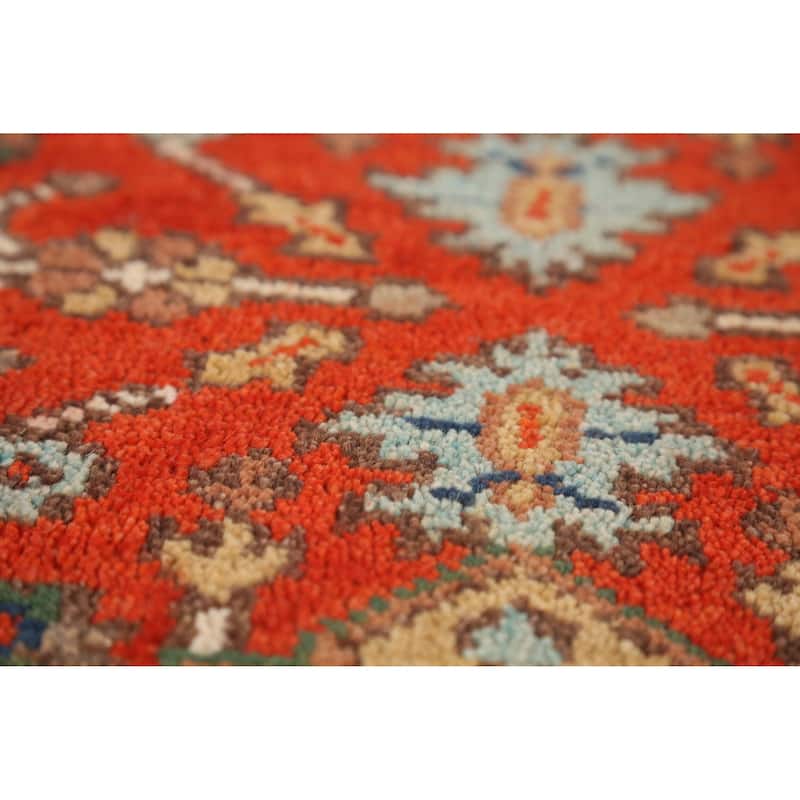 Geometric Heriz Serapi Style Runner Rug Handmade Orange Wool Carpet - 2'6" x 7'10"