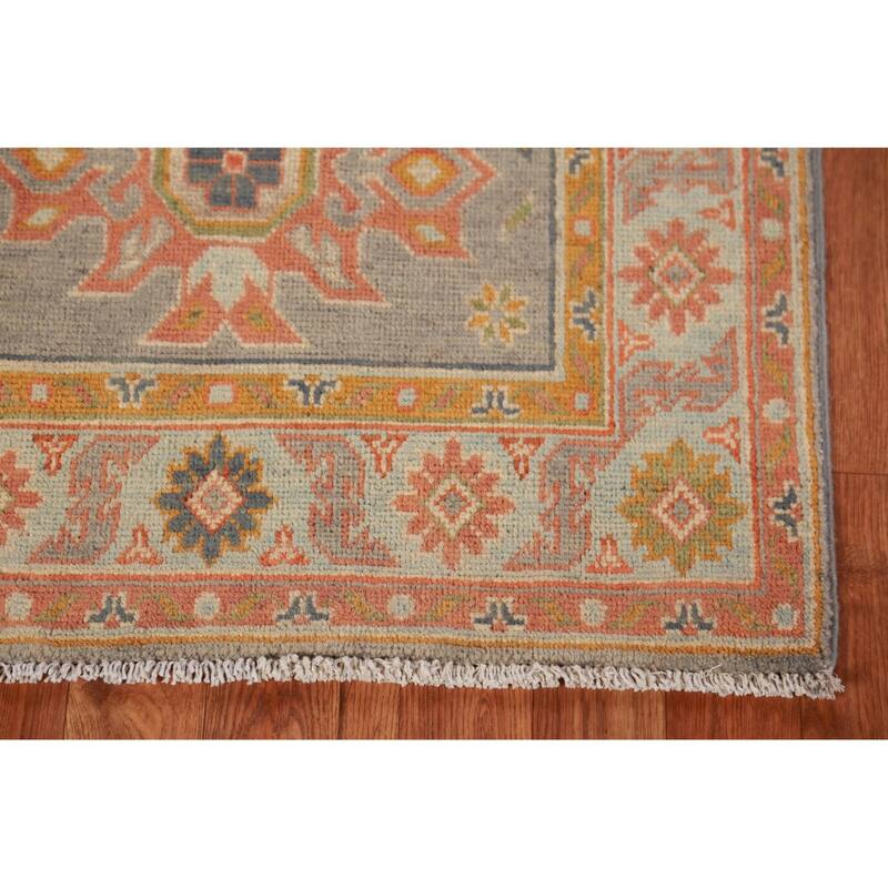 Geometric Grey Kazak Foyer Rug Hand-Knotted Wool Carpet - 2'6"x 4'4"