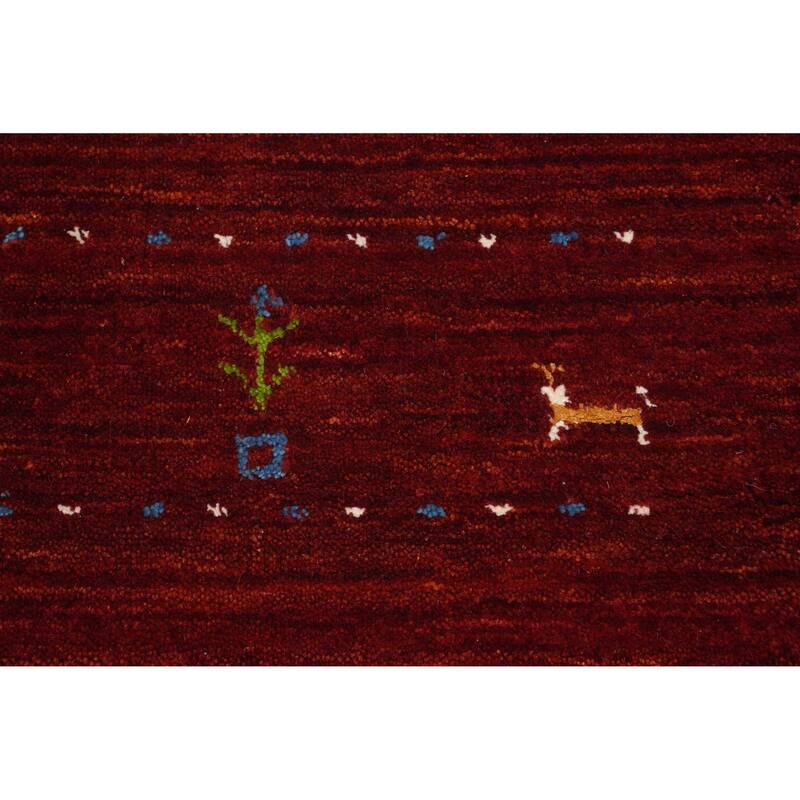 Hand Knotted Oriental 100% Wool Carpet Tribal Animal Pictorial Oranges & Rust Gabbeh Area Rug - 4' 11'' X 2' 7''