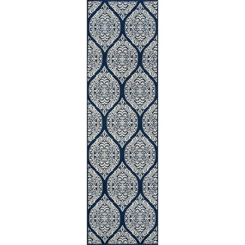 Momeni Baja Arabesque Indoor Outdoor Rug - 2'3" x 7'6" Runner - Navy